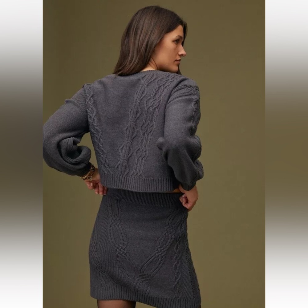 SOLD- 
Anthropologie Maeve Gray Cable Knit Sweater and Skirt Set - Picture 4 of 16